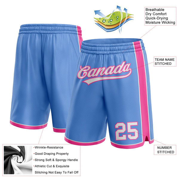 Custom Light Blue White-Pink Authentic Basketball Shorts alternate