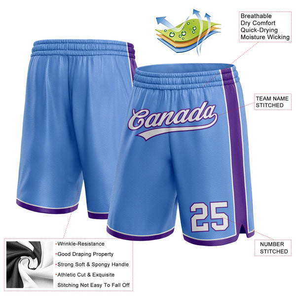 Custom Light Blue White-Purple Authentic Basketball Shorts alternate