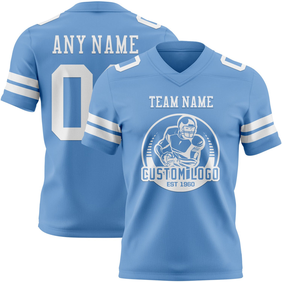Custom Light Blue White Authentic Football Jersey - Back