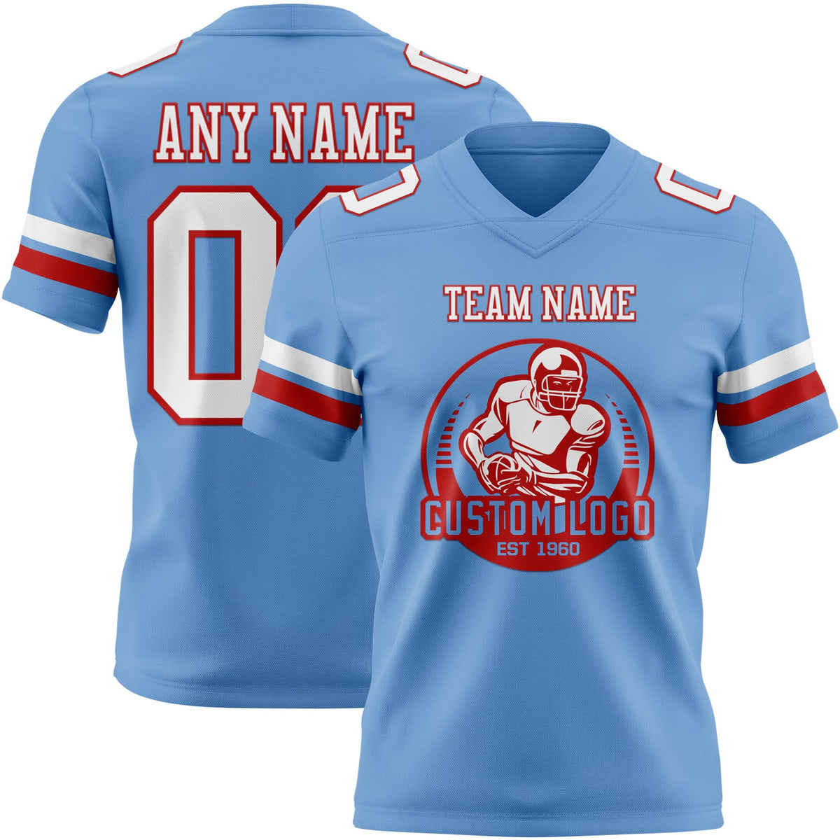 Custom Light Blue White-Red Authentic Football Jersey - Back