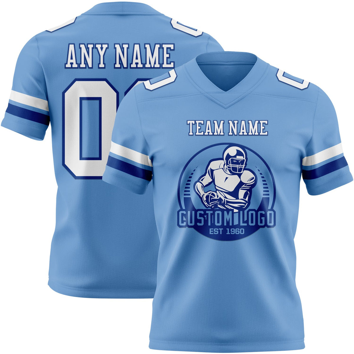Custom Light Blue White-Royal Authentic Football Jersey - Back