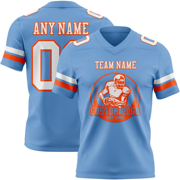 Custom Light Blue White-Orange Authentic Football Jersey alternate