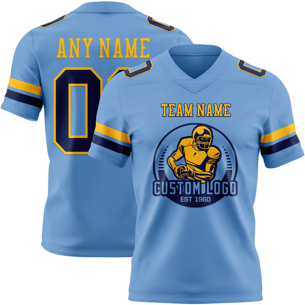 Custom Light Blue Navy-Gold Authentic Football Jersey alternate