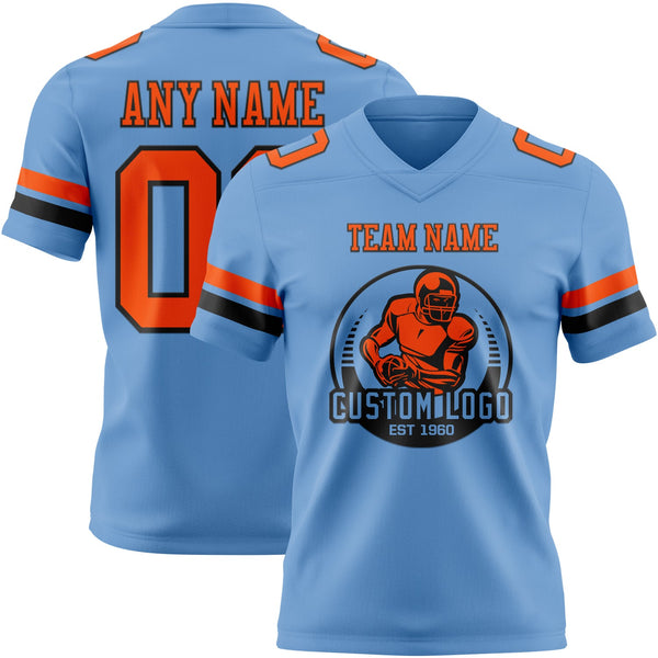 Custom Light Blue Orange-Black Authentic Football Jersey alternate