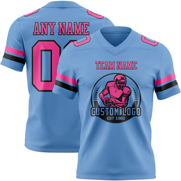 Custom Light Blue Pink-Black Authentic Football Jersey alternate