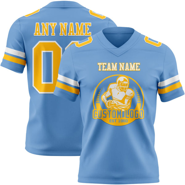 Custom Light Blue Gold-White Authentic Football Jersey alternate