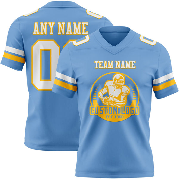 Custom Light Blue White-Gold Authentic Football Jersey alternate