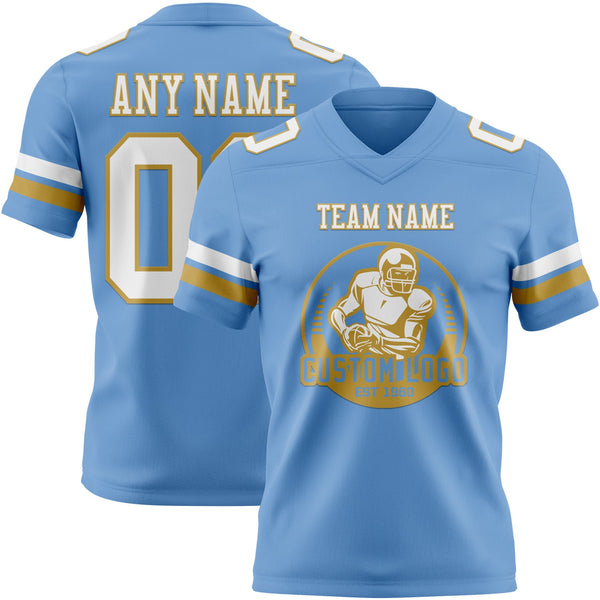 Custom Light Blue White-Old Gold Authentic Football Jersey alternate