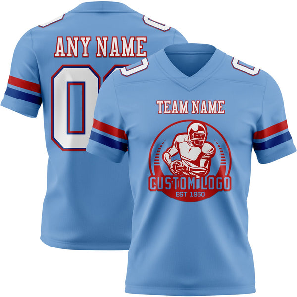 Custom Light Blue White Royal-Red Authentic Football Jersey alternate