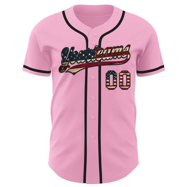 Custom Light Pink Vintage USA Flag-Black Authentic Baseball Jersey alternate