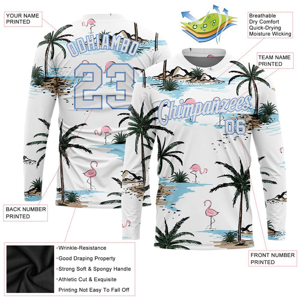 Custom White White-Light Blue Hawaii Palm Trees 3D Pattern Long Sleeve Performance T-Shirt alternate