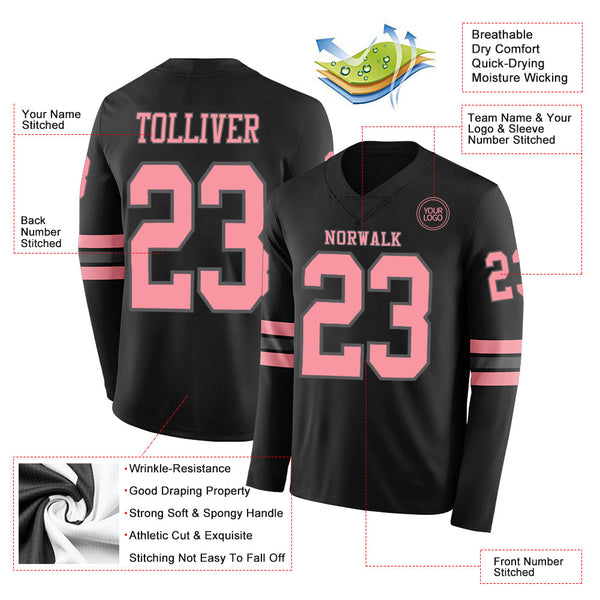 Custom Black Medium Pink-Steel Gray Long Sleeve Authentic Football Jersey alternate
