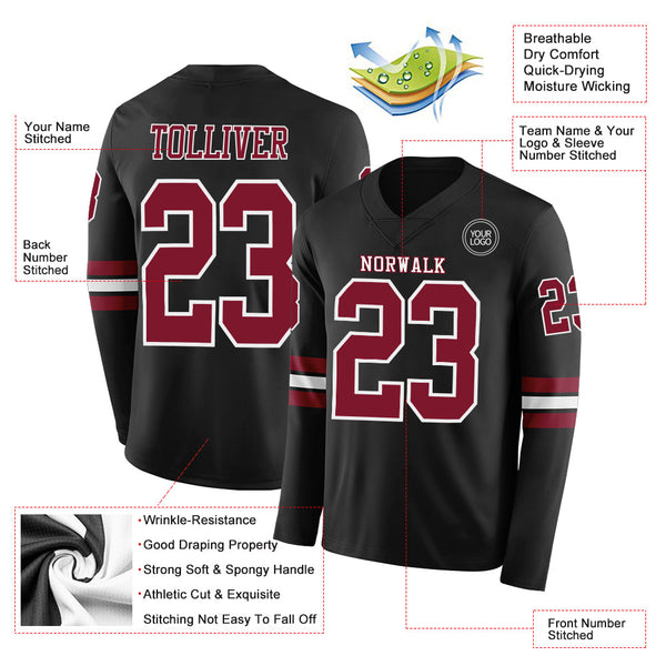Custom Black Crimson-White Long Sleeve Authentic Football Jersey alternate