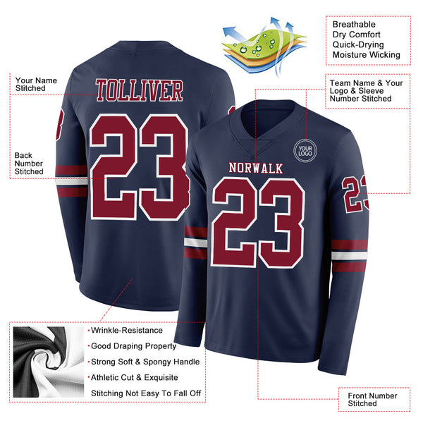 Custom Navy Crimson-White Long Sleeve Authentic Football Jersey alternate