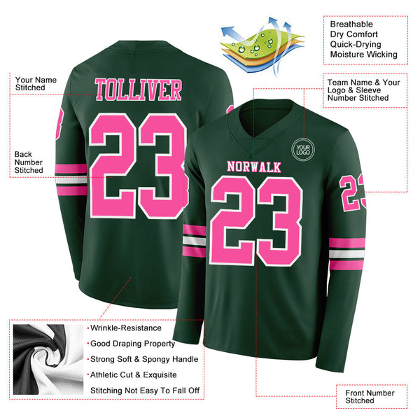 Custom Green Pink-White Long Sleeve Authentic Football Jersey alternate