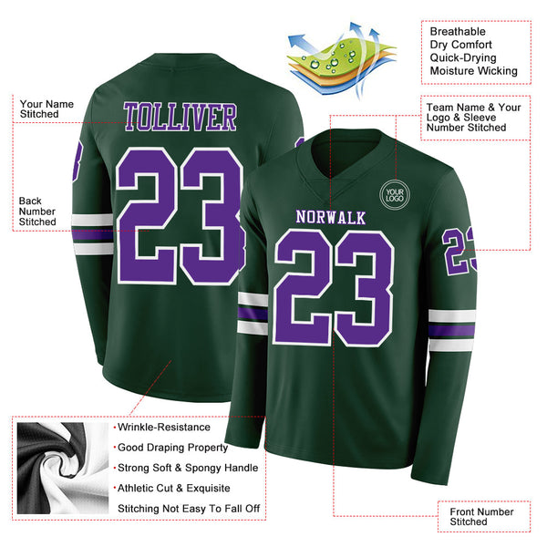Custom Green Purple-White Long Sleeve Authentic Football Jersey alternate