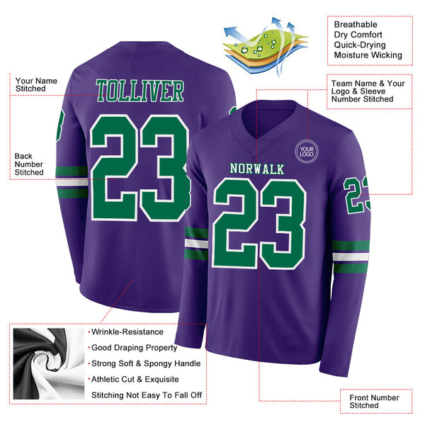 Custom Purple Kelly Green-White Long Sleeve Authentic Football Jersey alternate