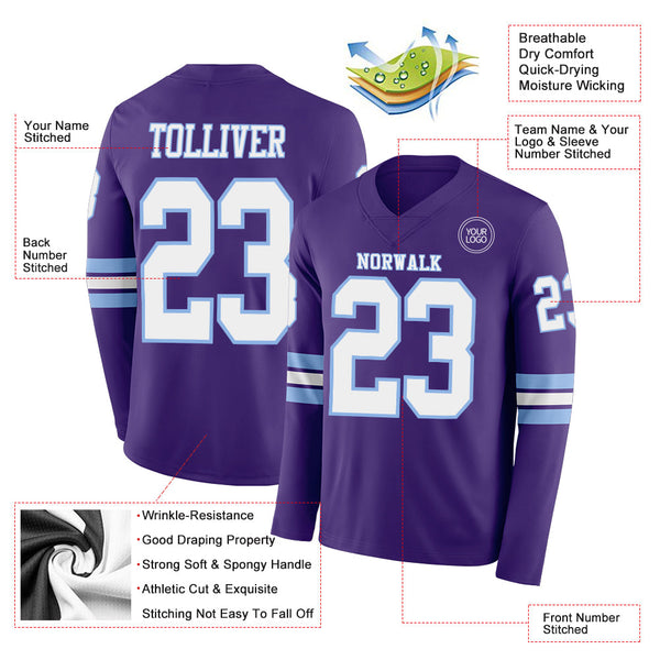 Custom Purple White-Light Blue Long Sleeve Authentic Football Jersey alternate
