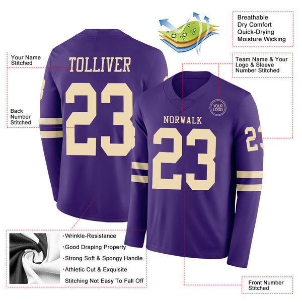 Custom Purple Cream Long Sleeve Authentic Football Jersey alternate