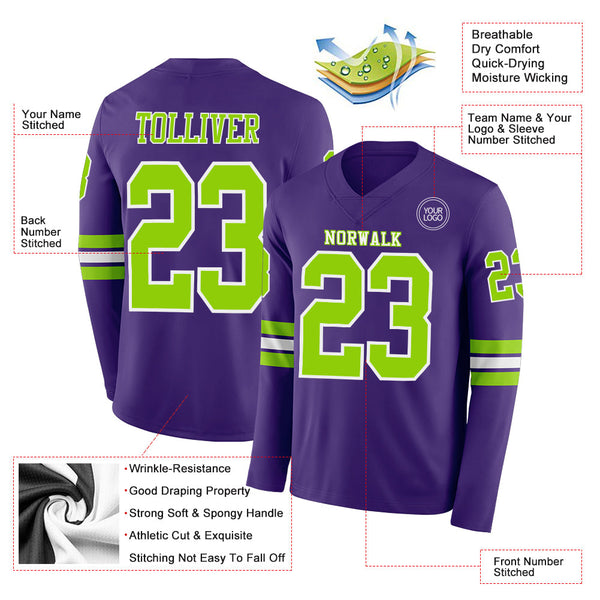 Custom Purple Neon Green-White Long Sleeve Authentic Football Jersey alternate