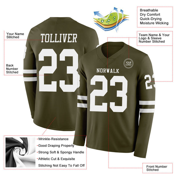 Custom Olive White Long Sleeve Salute To Service Authentic Football Jersey alternate