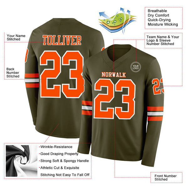 Custom Olive Orange-White Long Sleeve Salute To Service Authentic Football Jersey alternate