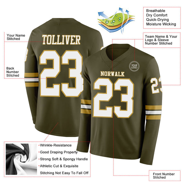Custom Olive White-Old Gold Long Sleeve Salute To Service Authentic Football Jersey alternate