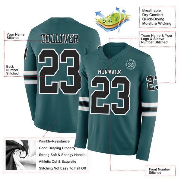 Custom Midnight Green Black-White Long Sleeve Authentic Football Jersey alternate