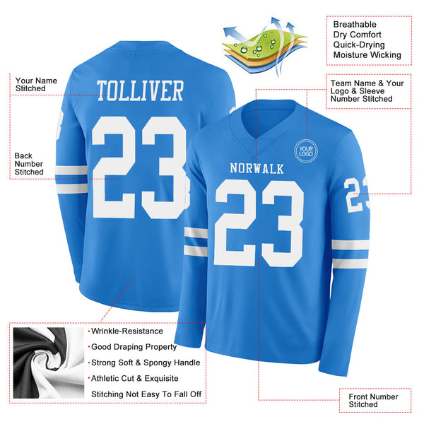 Custom Powder Blue White Long Sleeve Authentic Football Jersey alternate
