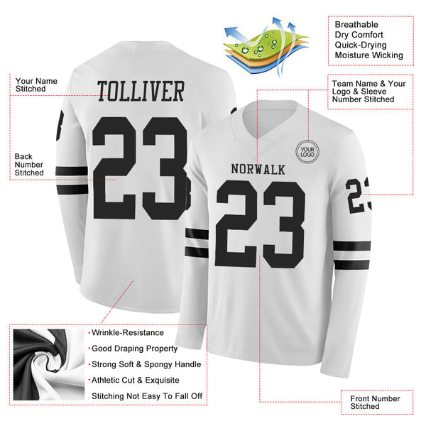 Custom White Black Long Sleeve Authentic Football Jersey alternate
