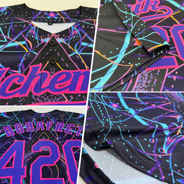 Custom 3D Pattern Design Magic Mushrooms Over Sacred Geometry Psychedelic Hallucination Authentic Baseball Jersey alternate