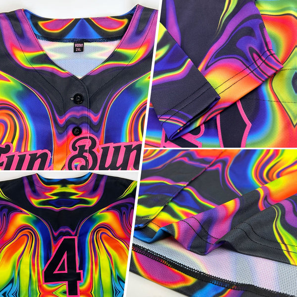 Custom 3D Pattern Design Abstract Iridescent Psychedelic Swirl Fluid Art Authentic Baseball Jersey alternate