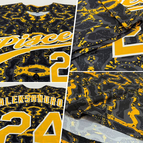 Custom Black Gold-White 3D Pattern Design Abstract Tiger And Zebra Authentic Baseball Jersey alternate