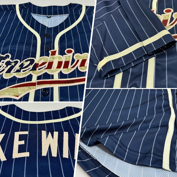 Custom Navy White Pinstripe Vintage USA Flag-Cream Authentic Baseball Jersey alternate