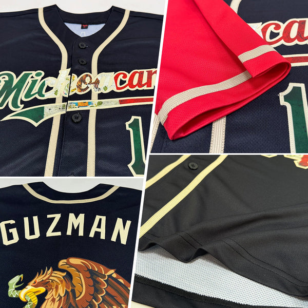 Custom Black Vintage Mexican Flag Kelly Green Red-City Cream Authentic Two Tone Baseball Jersey alternate