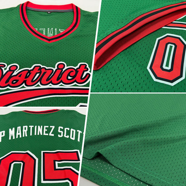 Custom Kelly Green Red-Black Authentic Throwback Baseball Jersey alternate