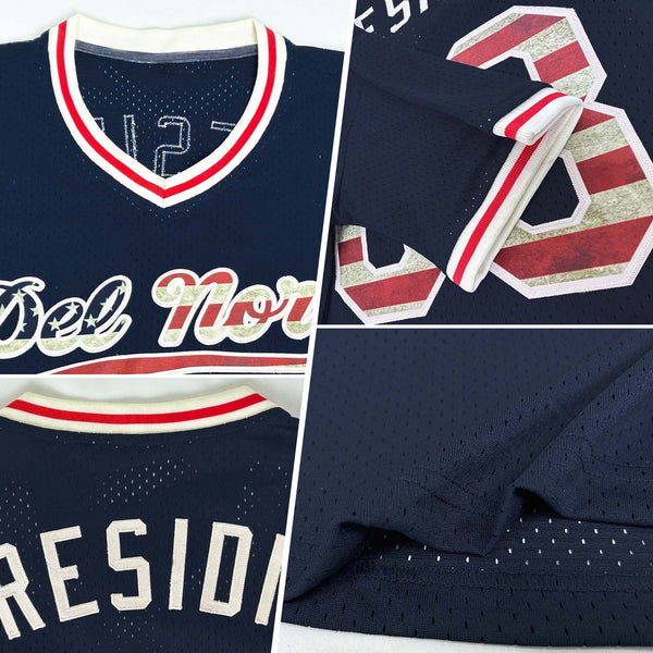Custom Navy Vintage USA Flag Cream-Red Authentic Throwback Baseball Jersey alternate