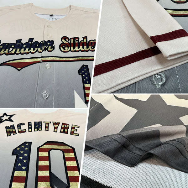 Custom Cream Vintage USA Flag-Black 3D Pattern Design Gradient Style Twinkle Star Authentic Baseball Jersey alternate