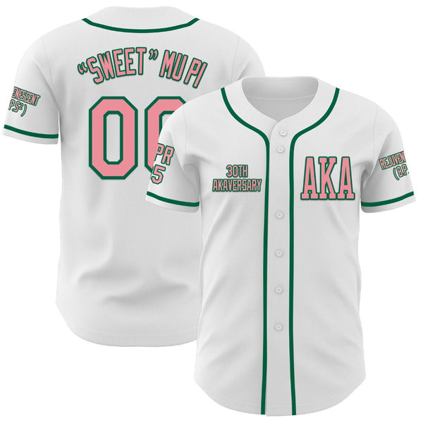 Custom 30th AKAversary White Medium Pink-Kelly Green Authentic Baseball Jersey