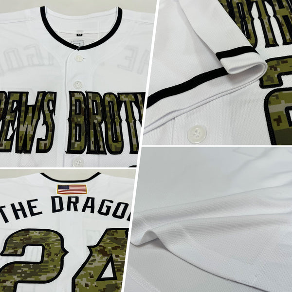 Custom White Camo-Black Authentic American Flag Fashion Baseball Jersey alternate