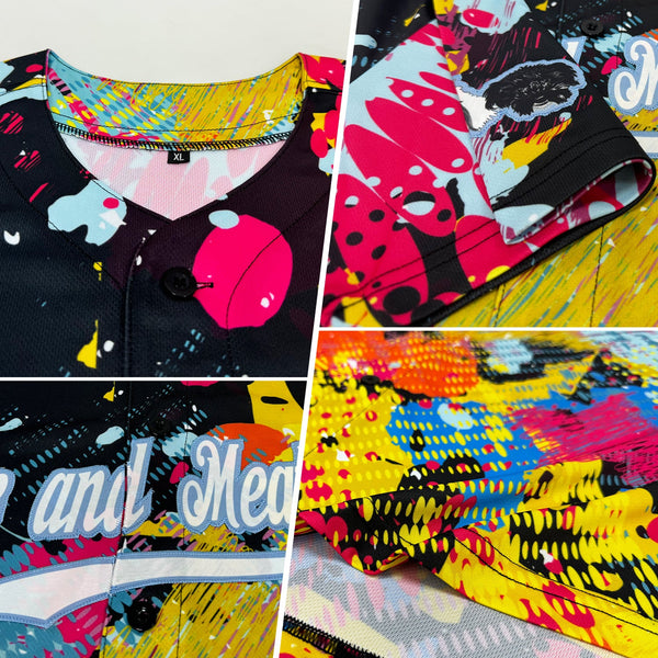 Custom Graffiti Bright Psychedelic Pattern White-Light Blue 3D Authentic Baseball Jersey alternate