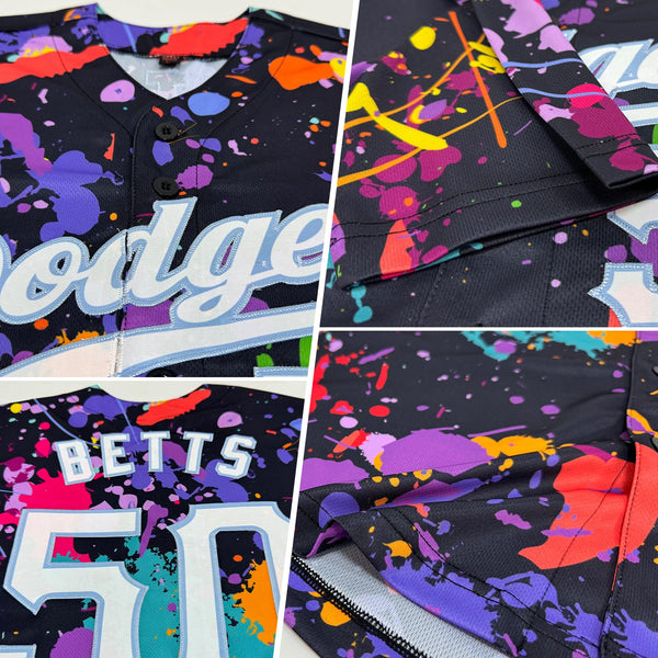 Custom Splashes Graffiti Pattern White-Light Blue 3D Authentic Baseball Jersey alternate
