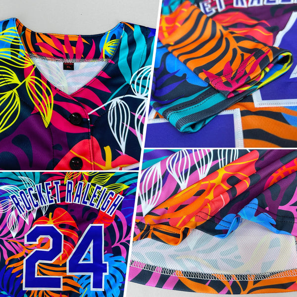 Custom White Purple-White 3D Pattern Design Hawaii Palm Trees Authentic Baseball Jersey alternate