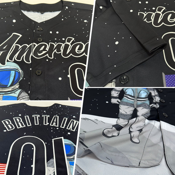 Custom Black Black-White 3D Pattern Design Astronaut Authentic Baseball Jersey alternate