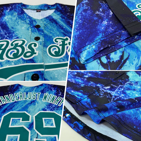Custom Royal Teal-White 3D Pattern Design Water Dragon Authentic Baseball Jersey alternate