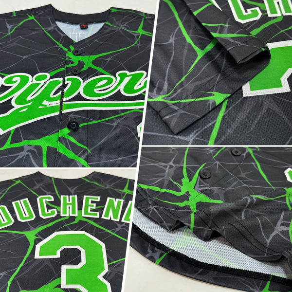 Custom Black Neon Green-White 3D Pattern Design Authentic Baseball Jersey alternate