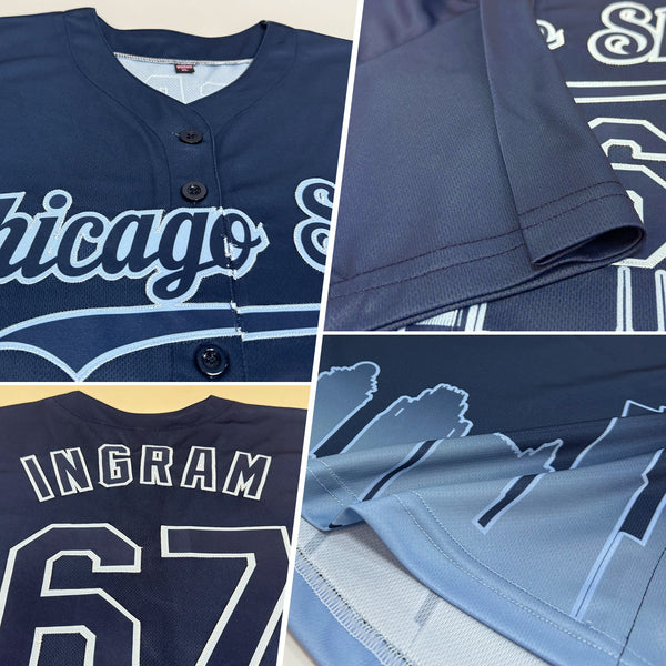 Custom Navy Light Blue 3D Chicago City Edition Fade Fashion Authentic Baseball Jersey alternate
