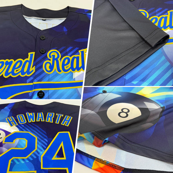 Custom Black Royal-Old Gold 3D Pattern Design Billiards Authentic Baseball Jersey alternate