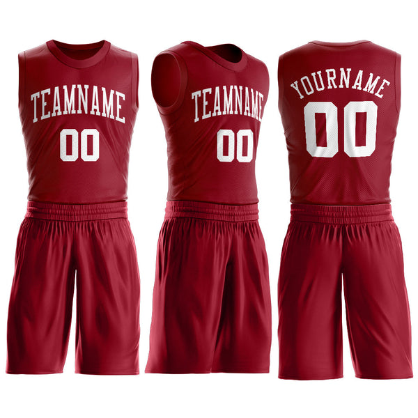 Custom Maroon White Round Neck Basketball Uniform Jersey alternate