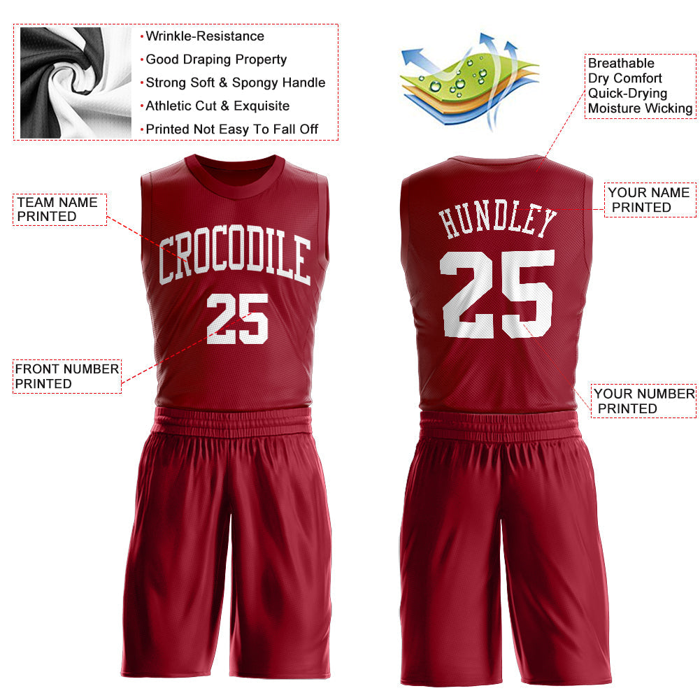 Custom Maroon White Round Neck Basketball Uniform Jersey - Front